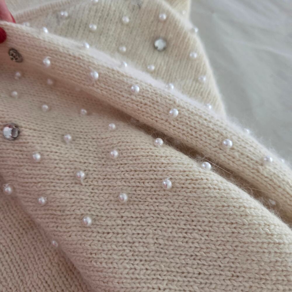 I.B. Diffusion Vintage 80s Silk Angora Wool Beaded Dolman Sleeve Sweater LARGE - Picture 6 of 10